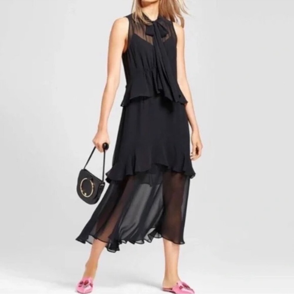 Who What Wear Black Sheer Chiffon Ruffle Maxi Dress -Small